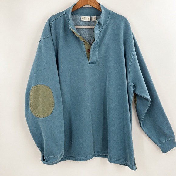 Orvis Other - Orvis Gorpcore Grandad Pullover Sweatshirt Mens XXL Blue Quilted Elbow Patch